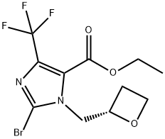 1H-Imidazole-5-carboxylic acid, 2-bromo-1-[(2S)-2-oxetanylmethyl]-4-(trifluoromethyl)-, ethyl ester Struktur