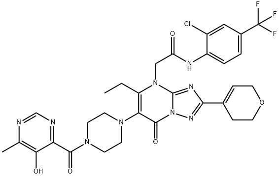 [1,2,4]TRIAZOLO[1,5-A]PYRIMIDINE-4(7H)-ACETAMIDE, N-[2-CHLORO-4-(TRIFLUOROMETHYL)PHENYL]-2-(3,6-DIHYDRO-2H-PYRAN-4-YL)-5-ETHYL-6-[4-[(5-HYDROXY-6-METHYL-4-PYRIM 結(jié)構(gòu)式