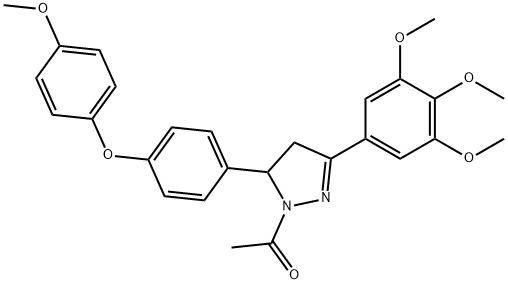 1-[4,5-Dihydro-5-[4-(4-methoxyphenoxy)phenyl]-3-(3,4,5-trimethoxyphenyl)-1H-pyrazol-1-yl]ethanone Struktur