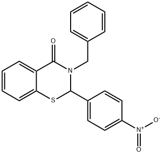 4H-1,3-Benzothiazin-4-one, 2,3-dihydro-2-(4-nitrophenyl)-3-(phenylmethyl)- Struktur