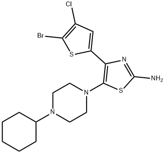 2-Thiazolamine, 4-(5-bromo-4-chloro-2-thienyl)-5-(4-cyclohexyl-1-piperazinyl)- Struktur