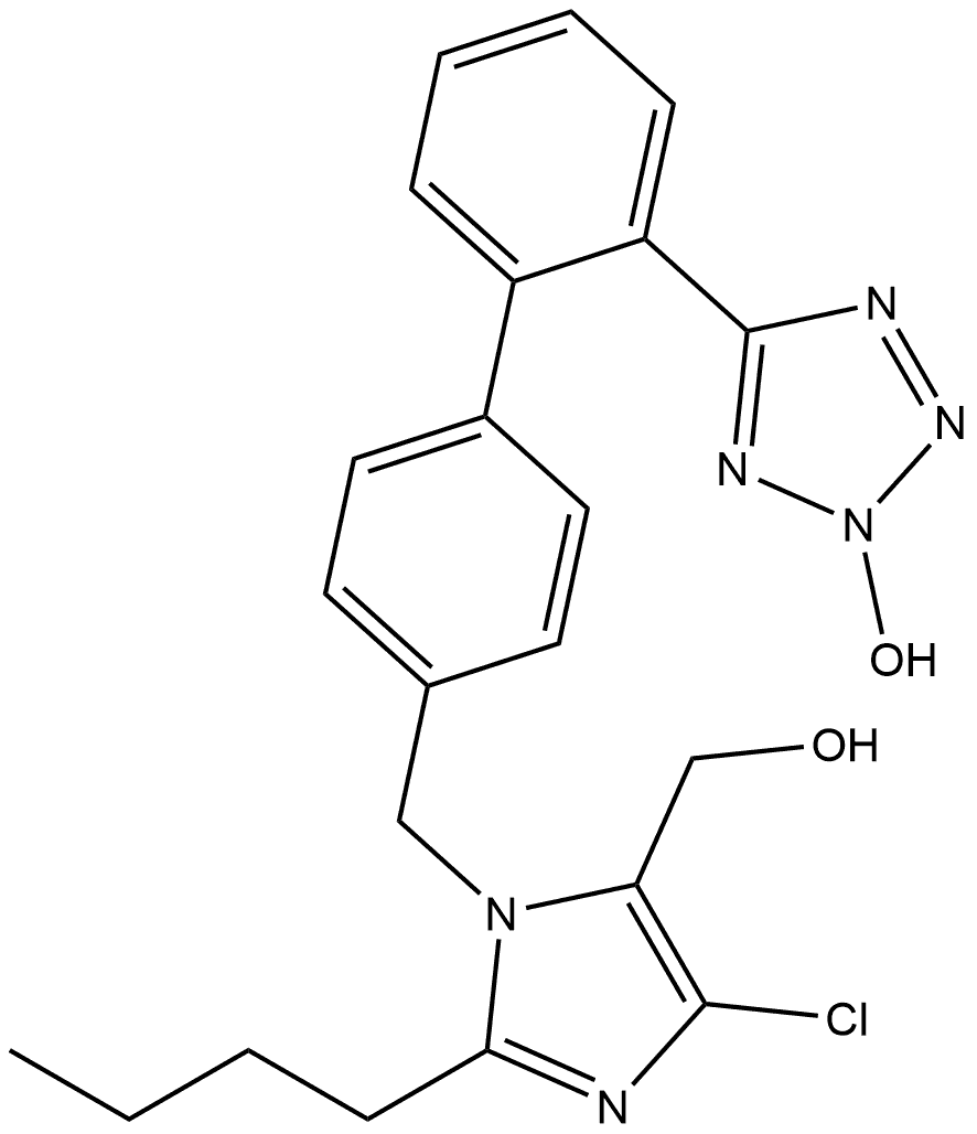 1H-Imidazole-5-methanol, 2-butyl-4-chloro-1-[[2′-(2-hydroxy-2H-tetrazol-5-yl)[1,1′-biphenyl]-4-yl]methyl]- Struktur