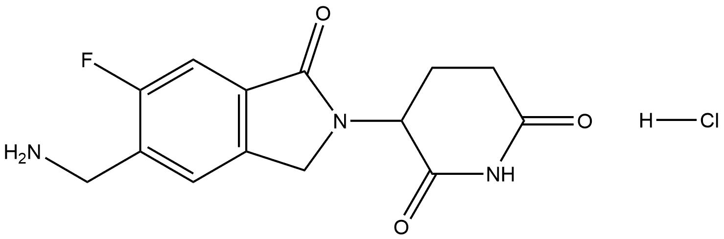 3-[5-(aminomethyl)-6-fluoro-1-oxo-2,3-dihydro-1H-isoindol-2-yl]hexahydropyridine-2,6-dione hydrochloride Struktur