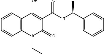 3-Quinolinecarboxamide, 1-ethyl-1,2-dihydro-4-hydroxy-2-oxo-N-[(1S)-1-phenylethyl]- Struktur