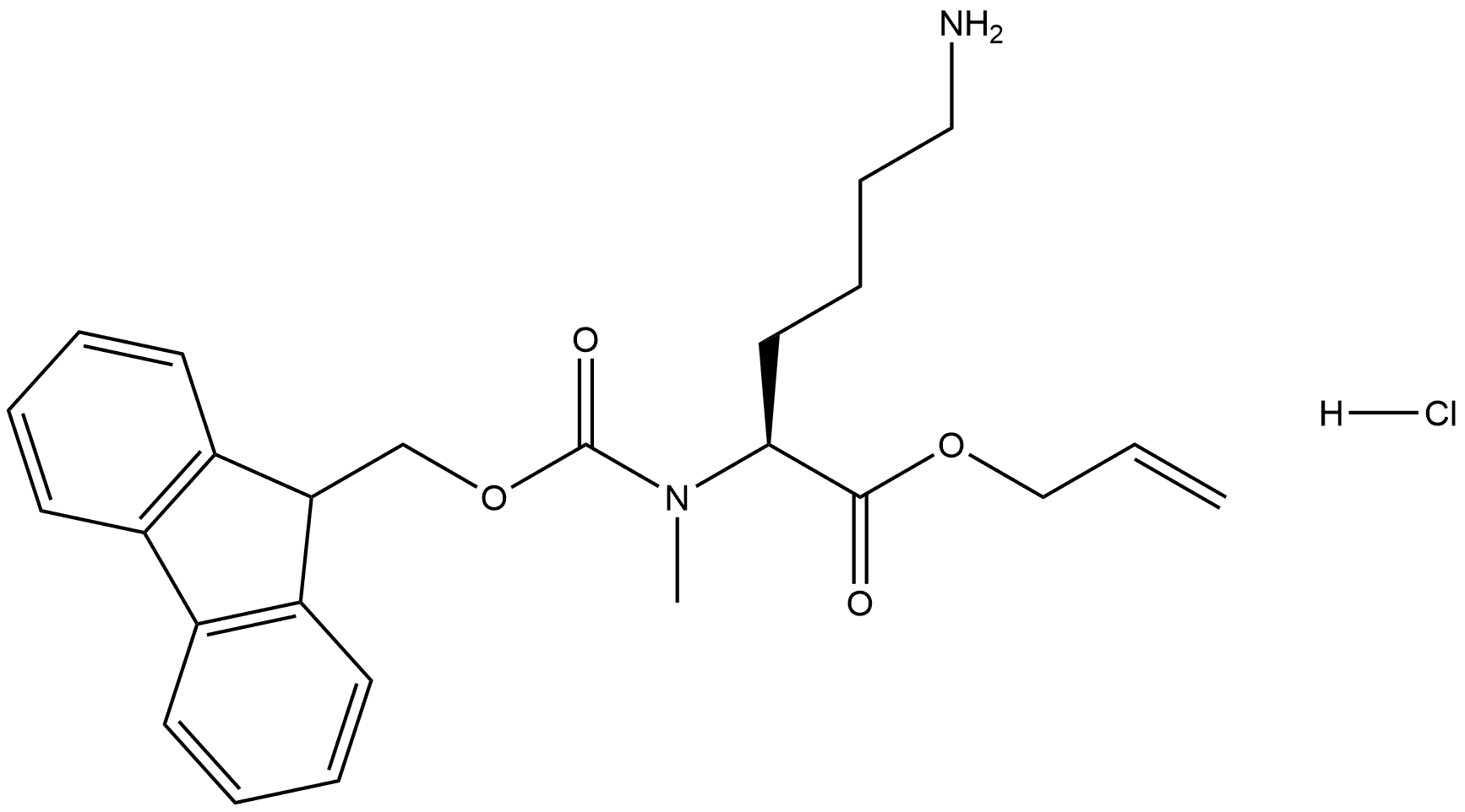 L-Lysine, N2-[(9H-fluoren-9-ylmethoxy)carbonyl]-N2-methyl-, 2-propen-1-yl ester, hydrochloride (1:1) Structure