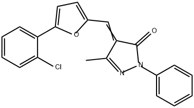 3H-Pyrazol-3-one, 4-[[5-(2-chlorophenyl)-2-furanyl]methylene]-2,4-dihydro-5-methyl-2-phenyl- Struktur