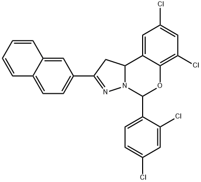 10,12-dichloro-7-(2,4-dichlorophenyl)-4-(naphthalen-2-yl)-8-oxa-5,6-diazatricyclo[7.4.0.0^{2,6}]trideca-1(9),4,10,12-tetraene Struktur