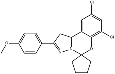 10',12'-dichloro-4'-(4-methoxyphenyl)-8'-oxa-5',6'-diazaspiro[cyclopentane-1,7'-tricyclo[7.4.0.0^{2,6}]tridecane]-1'(9'),4',10',12'-tetraene Struktur