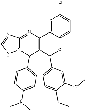 4-[4-chloro-9-(3,4-dimethoxyphenyl)-8-oxa-12,13,15,17-tetraazatetracyclo[8.7.0.0^{2,7}.0^{12,16}]heptadeca-1(10),2(7),3,5,14,16-hexaen-11-yl]-N,N-dimethylaniline Struktur