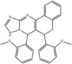 9,11-bis(2-methoxyphenyl)-8-oxa-12,13,15,17-tetraazatetracyclo[8.7.0.0^{2,7}.0^{12,16}]heptadeca-1(10),2(7),3,5,14,16-hexaene Struktur