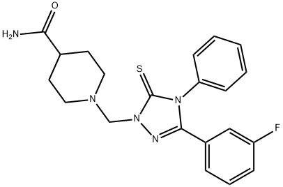 1-[[3-(3-fluorophenyl)-4-phenyl-5-sulfanylidene-1,2,4-triazol-1-yl]methyl]piperidine-4-carboxamide Struktur