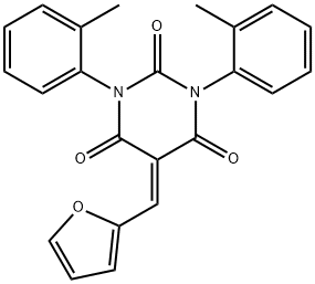 5-(2-Furylmethylene)-1,3-bis(2-methylphenyl)-2,4,6(1H,3H,5H)-pyrimidinetrione Struktur