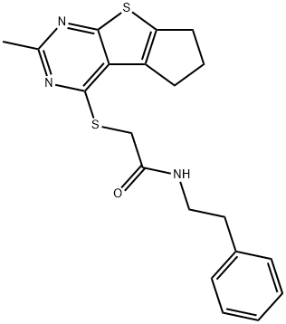 2-((2-Methyl-6,7-dihydro-5H-cyclopenta[4,5]thieno[2,3-d]pyrimidin-4-yl)thio)-N-phenethylacetamide Struktur