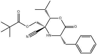 Propanoic acid, 2,2-dimethyl-, [(2S,3R,5S)-3-cyano-2-(1-methylethyl)-6-oxo-5-(phenylmethyl)-3-morpholinyl]methyl ester