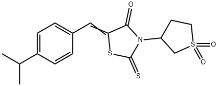 (5Z)-3-(1,1-dioxothiolan-3-yl)-5-[(4-propan-2-ylphenyl)methylidene]-2-sulfanylidene-1,3-thiazolidin-4-one Struktur