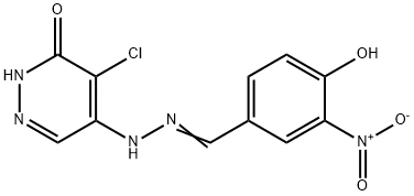 Benzaldehyde, 4-hydroxy-3-nitro-, 2-(5-chloro-1,6-dihydro-6-oxo-4-pyridazinyl)hydrazone Struktur