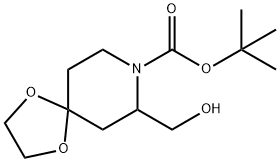 1,4-Dioxa-8-azaspiro[4.5]decane-8-carboxylic acid, 7-(hydroxymethyl)-, 1,1-dimethylethyl ester Struktur