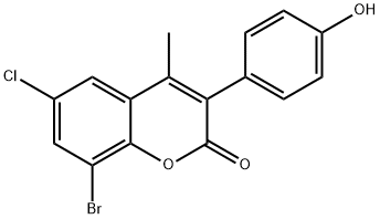 2H-1-Benzopyran-2-one, 8-bromo-6-chloro-3-(4-hydroxyphenyl)-4-methyl- Struktur