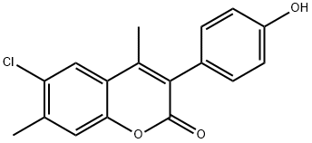 2H-1-Benzopyran-2-one, 6-chloro-3-(4-hydroxyphenyl)-4,7-dimethyl- Struktur