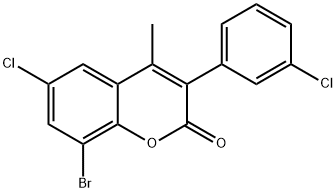 2H-1-Benzopyran-2-one, 8-bromo-6-chloro-3-(3-chlorophenyl)-4-methyl- Struktur