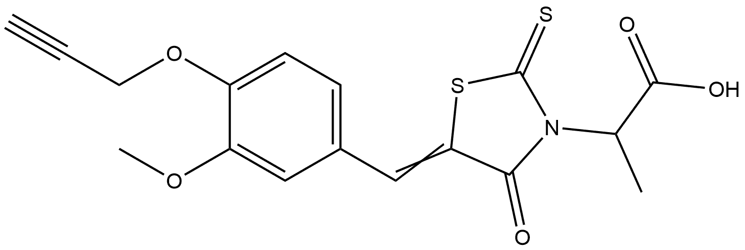 3-Thiazolidineacetic acid, 5-[[3-methoxy-4-(2-propyn-1-yloxy)phenyl]methylene]-α-methyl-4-oxo-2-thioxo- Struktur