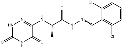 L-Alanine, N-(2,3,4,5-tetrahydro-3,5-dioxo-1,2,4-triazin-6-yl)-, [(2,6-dichlorophenyl)methylene]hydrazide (9CI) Struktur