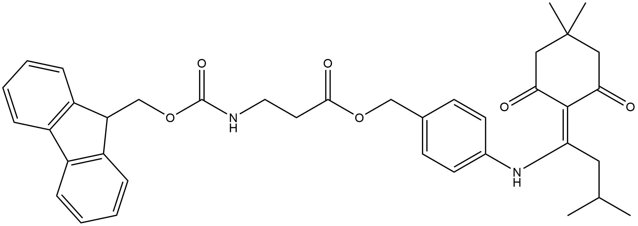 β-Alanine, N-[(9H-fluoren-9-ylmethoxy)carbonyl]-, [4-[[1-(4,4-dimethyl-2,6-dioxocyclohexylidene)-3-methylbutyl]amino]phenyl]methyl ester Struktur