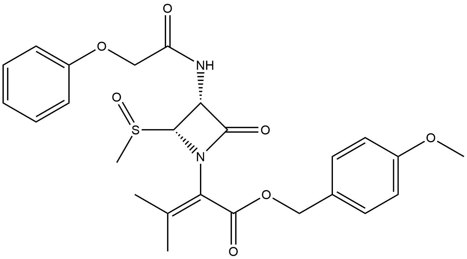 1-Azetidineacetic acid, α-(1-methylethylidene)-2-(methylsulfinyl)-4-oxo-3-[(phenoxyacetyl)amino]-, (4-methoxyphenyl)methyl ester, [2R-(2α,3α)]- (9CI) Struktur