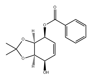 1,3-Benzodioxole-4,7-diol, 3a,4,7,7a-tetrahydro-2,2-dimethyl-, 4-benzoate, (3aS,4S,7R,7aR)- Struktur