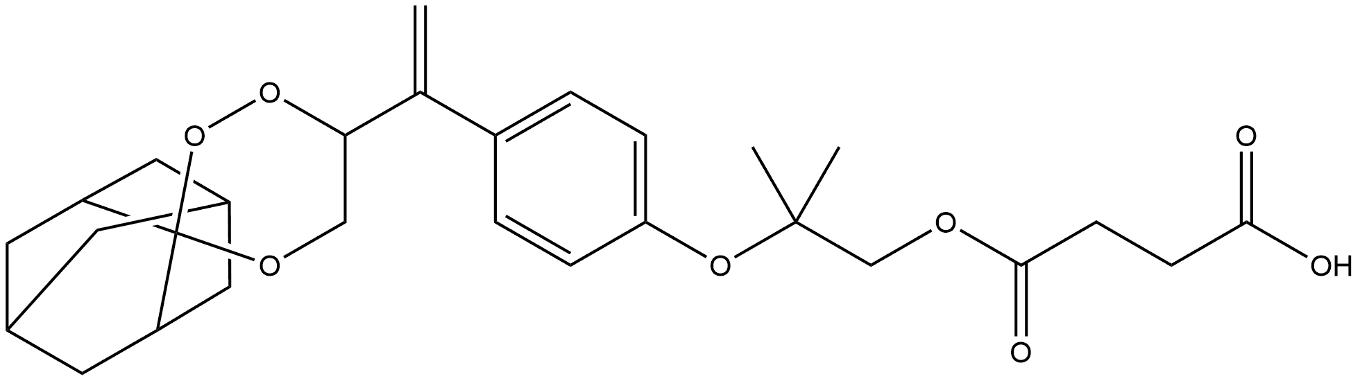 1-[2-Methyl-2-[4-[1-(spiro[tricyclo[3.3.1.13,7]decane-2,3′-[1,2,4]trioxan]-6′-yl)ethenyl]phenoxy]propyl] hydrogen butanedioate Struktur