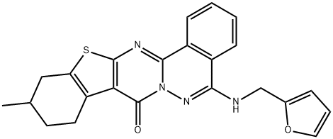 20-(Furan-2-ylmethylamino)-7-methyl-10-thia-1,12,21-triazapentacyclo[11.8.0.03,11.04,9.014,19]henicosa-3(11),4(9),12,14,16,18,20-heptaen-2-one Struktur