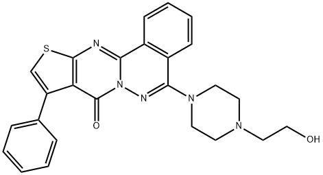 8-[4-(2-Hydroxyethyl)piperazin-1-yl]-13-phenyl-15-thia-9,10,17-triazatetracyclo[8.7.0.02,7.012,16]heptadeca-1(17),2,4,6,8,12(16),13-heptaen-11-one Struktur