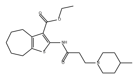 4H-Cyclohepta[b]thiophene-3-carboxylic acid, 5,6,7,8-tetrahydro-2-[[3-(4-methyl-1-piperidinyl)-1-oxopropyl]amino]-, ethyl ester Struktur