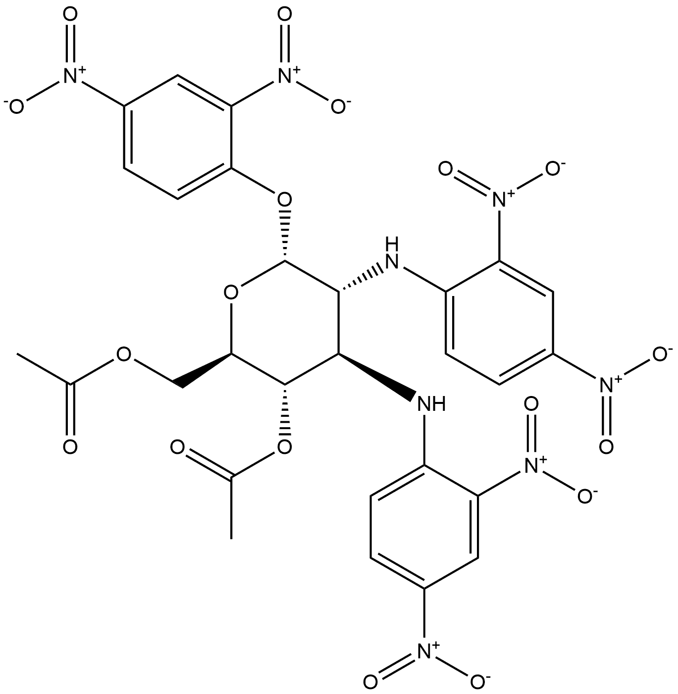 α-D-Glucopyranoside, 2,4-dinitrophenyl 2,3-dideoxy-2,3-bis[(2,4-dinitrophenyl)amino]-, 4,6-diacetate Struktur