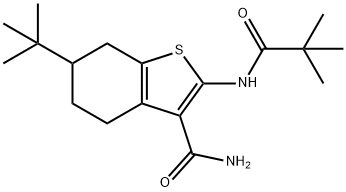 Benzo[b]thiophene-3-carboxamide, 6-(1,1-dimethylethyl)-2-[(2,2-dimethyl-1-oxopropyl)amino]-4,5,6,7-tetrahydro- Struktur