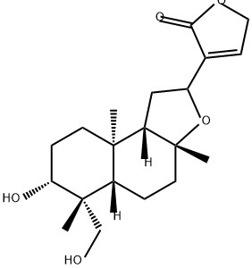 2(5H)-Furanone, 3-[(3aR,5aS,6R,7R,9aR,9bS)-dodecahydro-7-hydroxy-6-(hydroxymethyl)-3a,6,9a-trimethylnaphtho[2,1-b]furan-2-yl]- Struktur