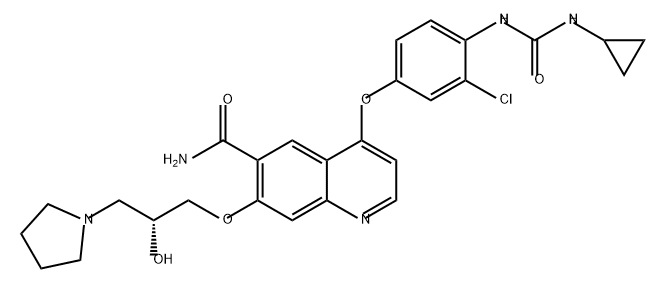 6-Quinolinecarboxamide, 4-[3-chloro-4-[[(cyclopropylamino)carbonyl]amino]phenoxy]-7-[(2R)-2-hydroxy-3-(1-pyrrolidinyl)propoxy]- Struktur