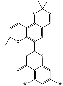 4H-1-Benzopyran-4-one, 2,3-dihydro-5,7-dihydroxy-2-(2,2,8,8-tetramethyl-2H,8H-benzo[1,2-b:3,4-b']dipyran-6-yl)-, (2S)- (9CI) Struktur