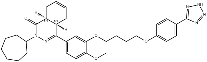 1(2H)-Phthalazinone, 2-cycloheptyl-4a,5,8,8a-tetrahydro-4-[4-methoxy-3-[4-[4-(2H-tetrazol-5-yl)phenoxy]butoxy]phenyl]-, (4aR,8aS)-rel- Struktur