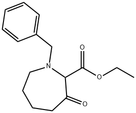 1H-Azepine-2-carboxylic acid, hexahydro-3-oxo-1-(phenylmethyl)-, ethyl ester Struktur