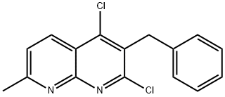 1,8-Naphthyridine, 2,4-dichloro-7-methyl-3-(phenylmethyl)- Struktur