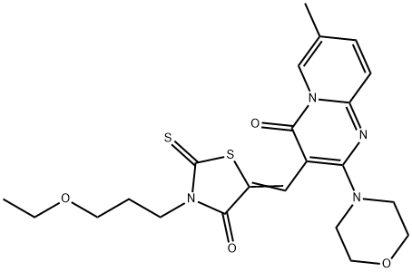 (5Z)-3-(3-ethoxypropyl)-5-[(7-methyl-2-morpholin-4-yl-4-oxopyrido[1,2-a]pyrimidin-3-yl)methylidene]-2-sulfanylidene-1,3-thiazolidin-4-one Struktur