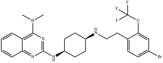 2,4-Quinazolinediamine, N2-[cis-4-[[2-[4-bromo-2-(trifluoromethoxy)phenyl]ethyl]amino]cyclohexyl]-N4,N4-dimethyl- Struktur