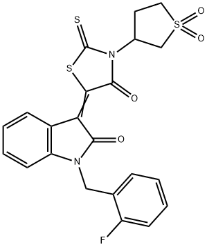 (5Z)-3-(1,1-dioxothiolan-3-yl)-5-[1-[(2-fluorophenyl)methyl]-2-oxoindol-3-ylidene]-2-sulfanylidene-1,3-thiazolidin-4-one Struktur