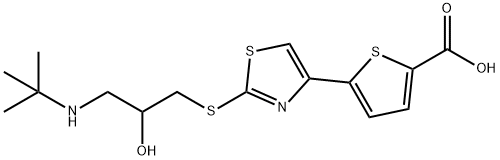 2-Thiophenecarboxylic acid, 5-[2-[[3-[(1,1-dimethylethyl)amino]-2-hydroxypropyl]thio]-4-thiazolyl]- Struktur