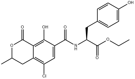 L-Tyrosine, N-[(5-chloro-3,4-dihydro-8-hydroxy-3-methyl-1-oxo-1H-2-benzopyran-7-yl)carbonyl]-, ethyl ester Struktur