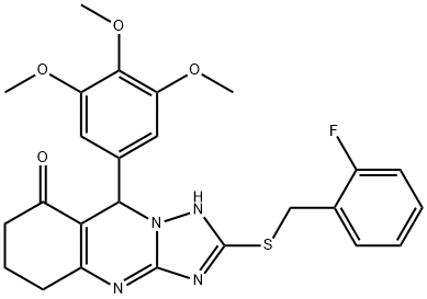 [1,2,4]Triazolo[5,1-b]quinazolin-8(1H)-one, 2-[[(2-fluorophenyl)methyl]thio]-5,6,7,9-tetrahydro-9-(3,4,5-trimethoxyphenyl)- Struktur