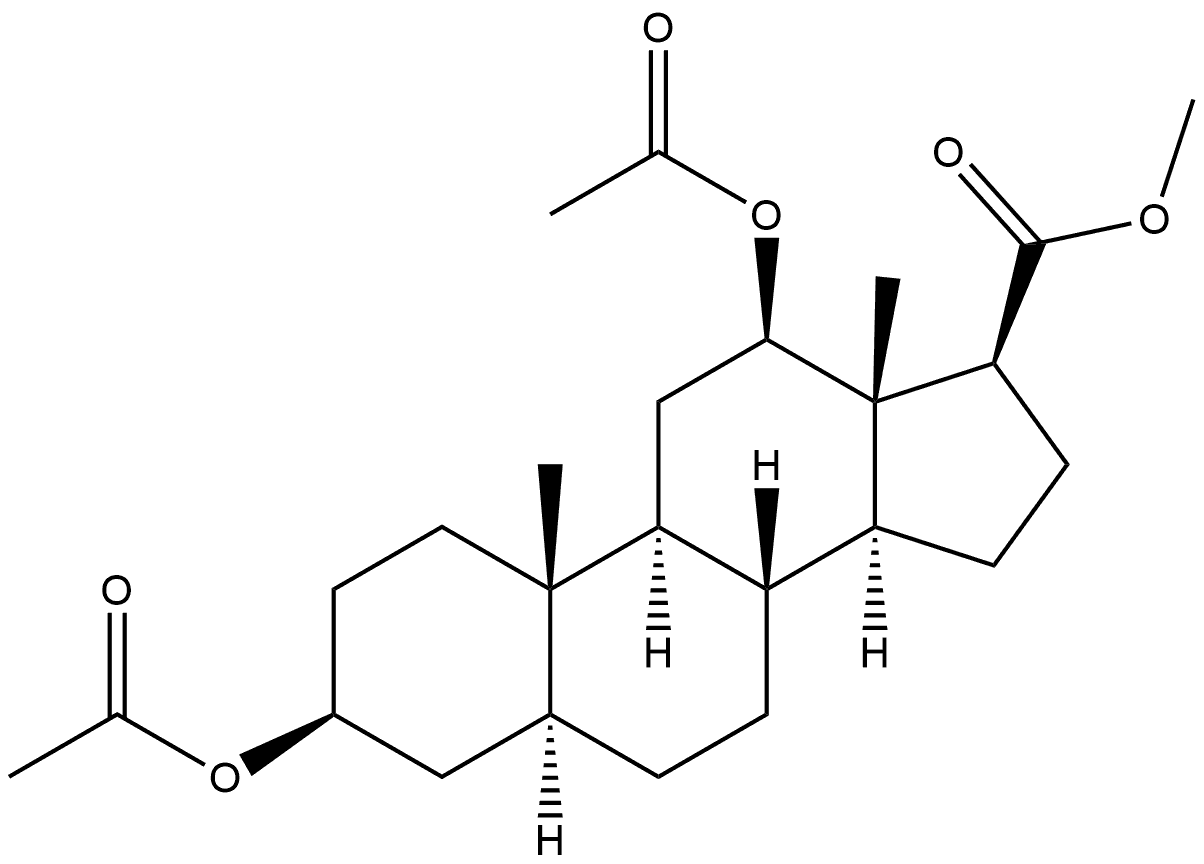 Androstane-17-carboxylic acid, 3,12-bis(acetyloxy)-, methyl ester, (3β,5α,12β,17β)- (9CI) Struktur