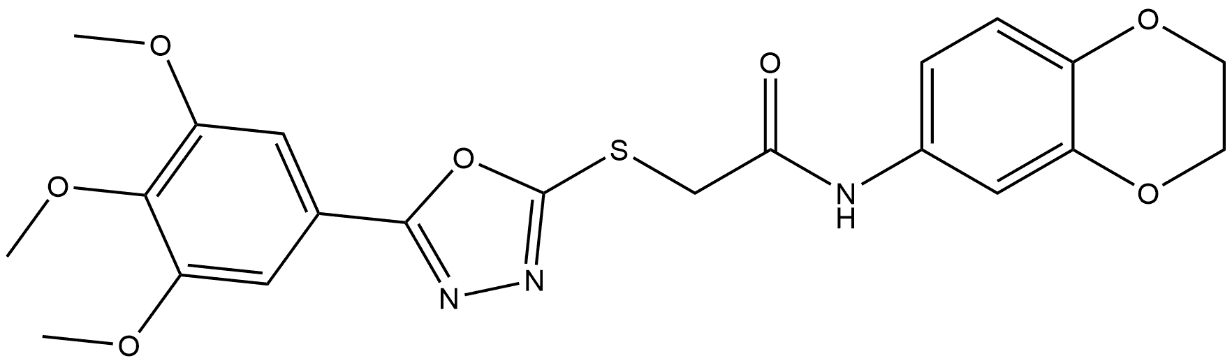 N-(2,3-Dihydrobenzo[b][1,4]dioxin-6-yl)-2-((5-(3,4,5-trimethoxyphenyl)-1,3,4-oxadiazol-2-yl)thio)acetamide Struktur