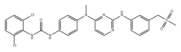 Urea, N-(2,6-dichlorophenyl)-N'-[4-[methyl[2-[[3-[(methylsulfonyl)methyl]phenyl]amino]-4-pyrimidinyl]amino]phenyl]- Struktur